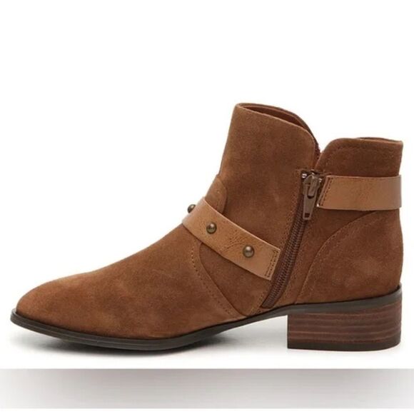 Crown Vintage 9M Roberta Tan Camel Brown Suede Leather Moto Ankle Booties - Picture 2 of 10